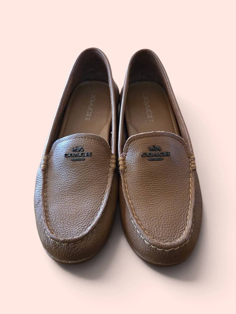 COACH Women's Brown Leather Moccasin Loafers Shoes Slip On Size 8 Mary Lock Up
